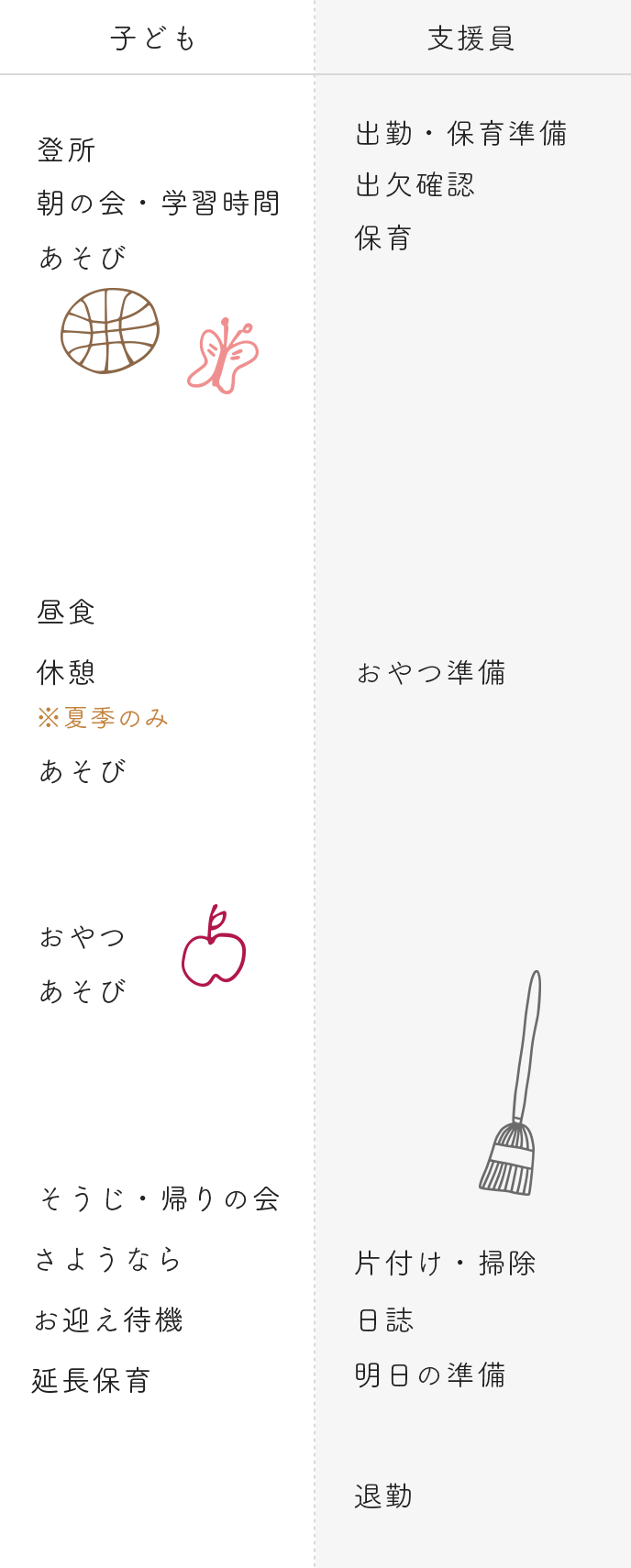 長期休み・学校休業日のスケジュール